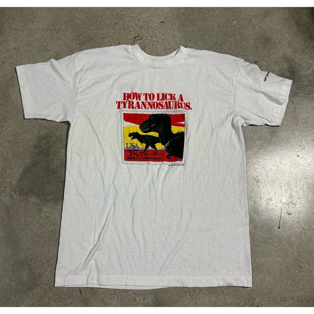 Vintage Single‎ Stitch USPS Stamps Dinosaurs 1989 T Shirt Size XL USA Made